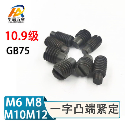 10.9级GB75一字凸端紧定螺钉紧定圆柱端紧定螺丝M6M8M10M12