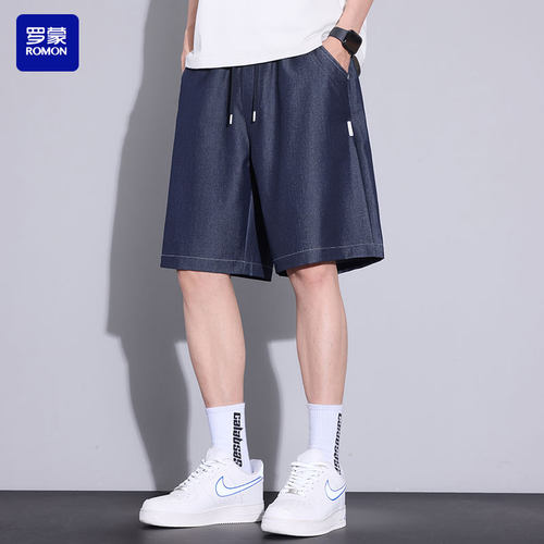 罗蒙夏季薄款冰丝牛仔短裤男士