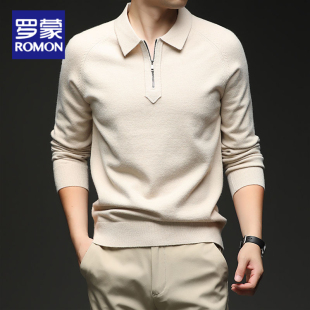 罗蒙冬季翻领针织衫加厚含羊毛520克针织男款2026新款半拉链毛衣
