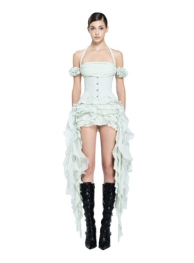 越南正品代购LSOUL挂脖抹胸蛋糕飘带连衣裙法式高端设计感礼服