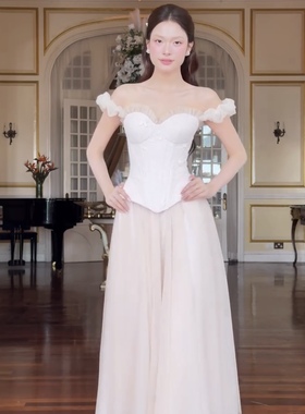 越南小众品牌SoVintage抹胸鱼骨上衣+长款半身裙法式优雅礼服套装