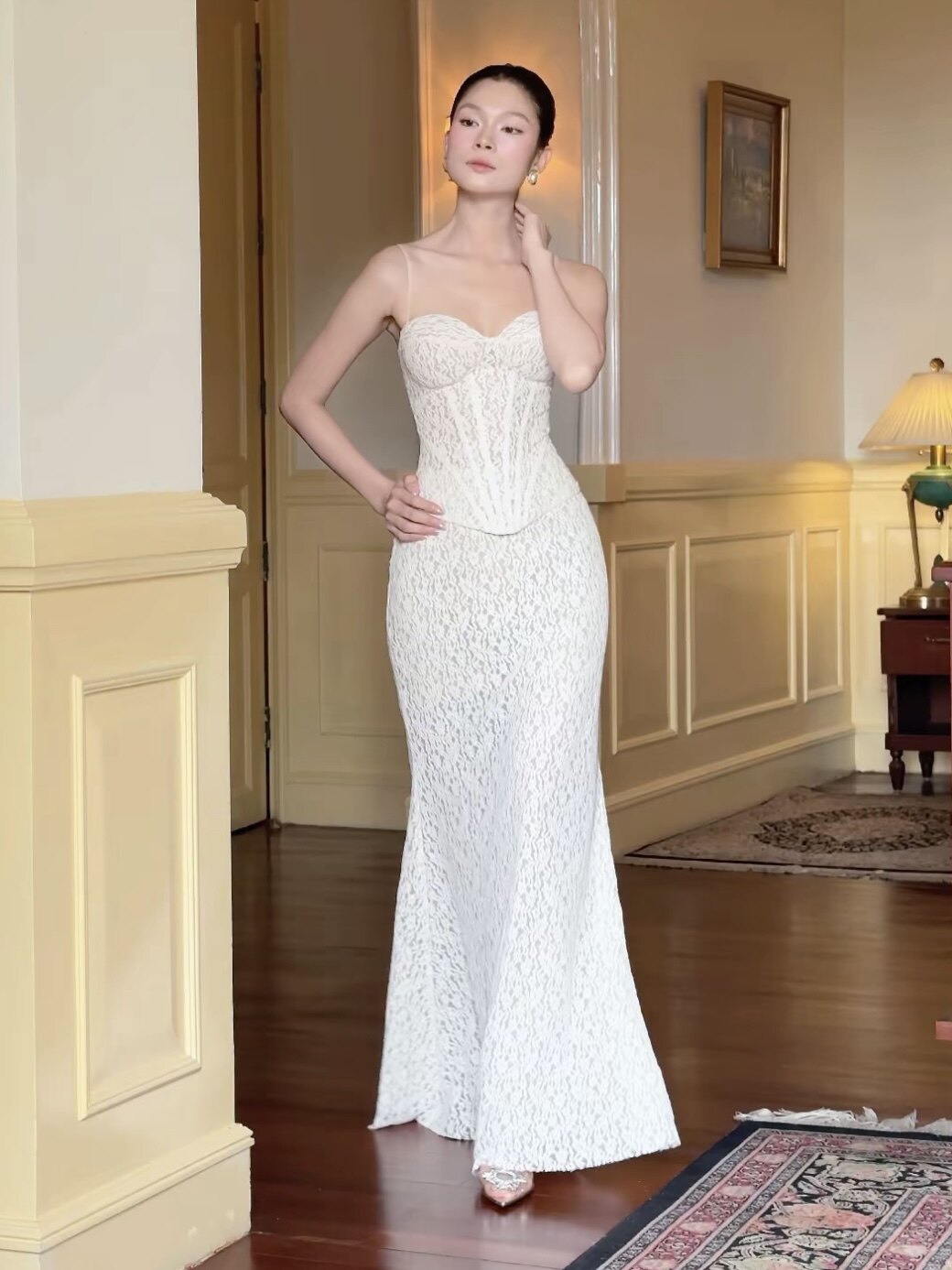 越南正品代购SoVintage蕾丝吊带鱼骨上衣+鱼尾半身裙优雅气质礼服