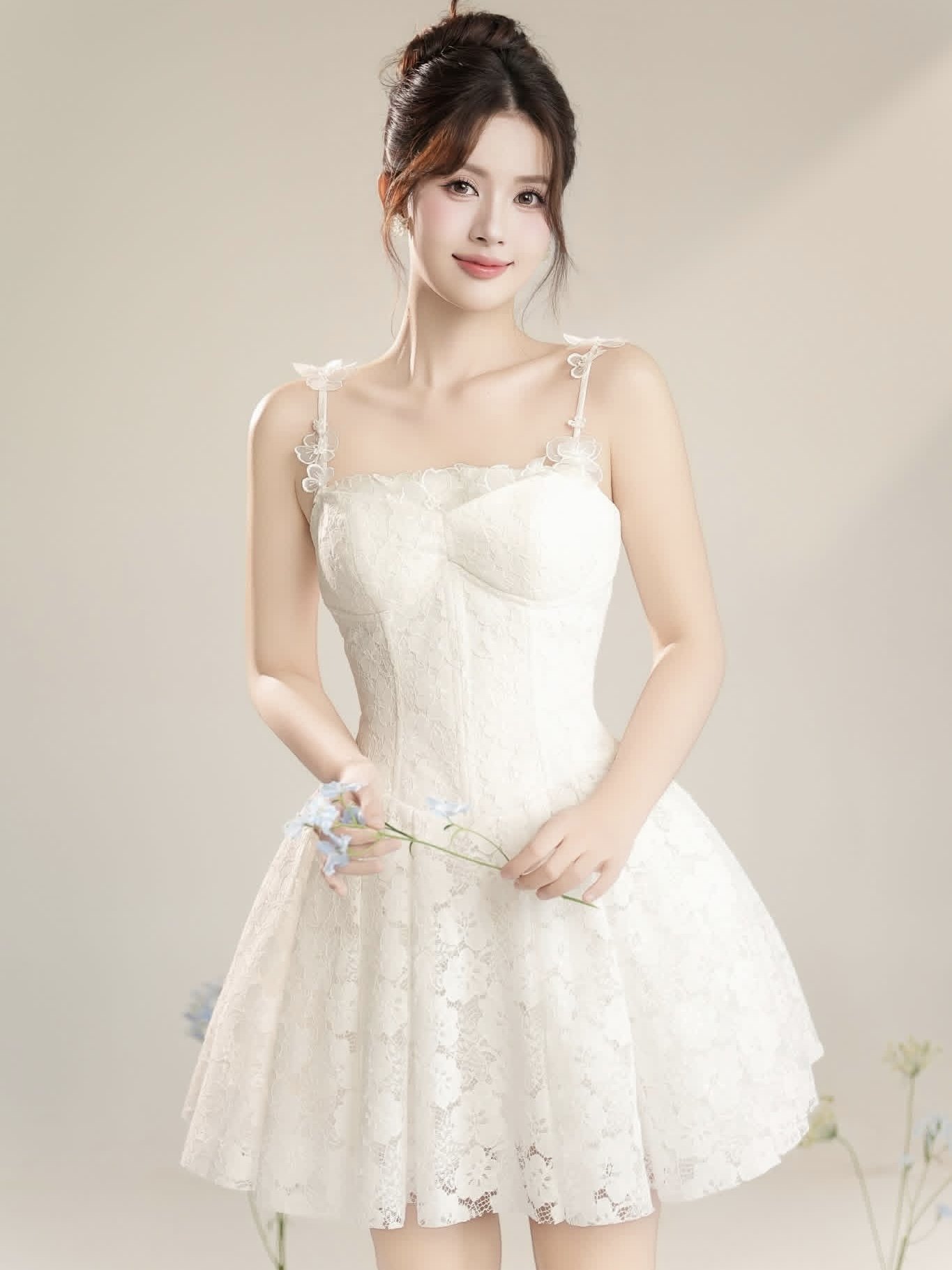越南正品代购TIELA蕾丝吊带花朵连衣裙甜美优雅仙女绝美