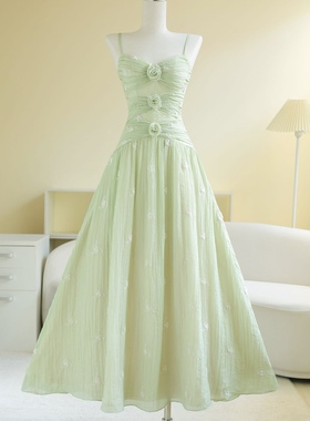 越南小众品牌SoVintage吊带花朵收腰长款连衣裙优雅甜美仙女礼服