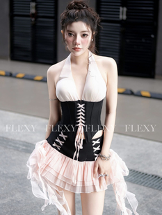 越南正品代购FLEXY挂脖拼接上衣+飘带半身裙套装辣妹性感时尚