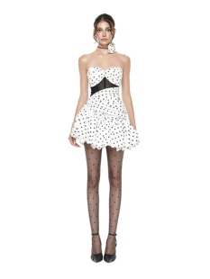 越南正品代购Moulinrose抹胸波点拼接连衣裙洋气辣妹气质蓬蓬裙