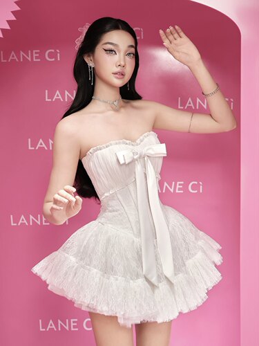 越南正品代购LANECI蕾丝抹胸鱼骨蝴蝶结蓬蓬裙甜美性感辣妹连衣裙