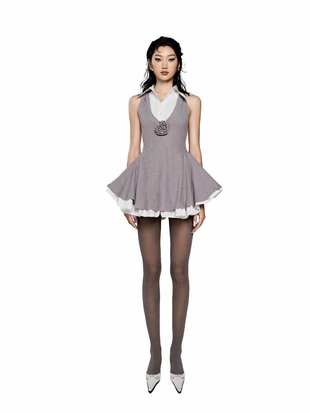 无袖衬衫连衣裙+背心花朵连衣裙