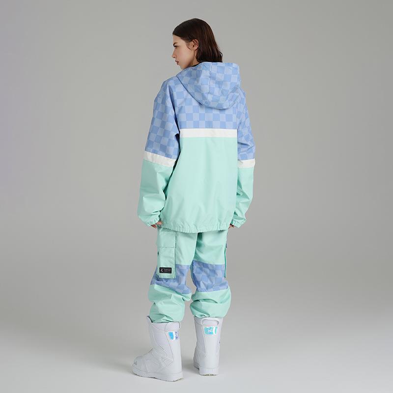棋盘格滑雪服套装单板双板套头男女滑雪衣裤防水保暖滑雪衣