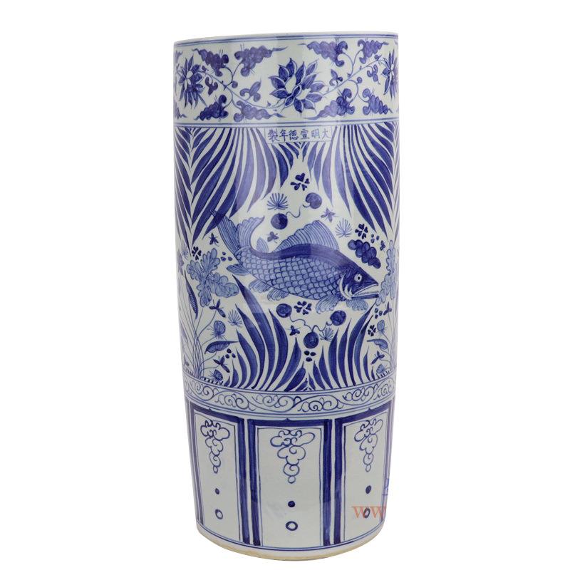 景德镇陶瓷花瓶青花瓷箭筒书画筒缠枝莲人物鱼藻纹家居古典摆件