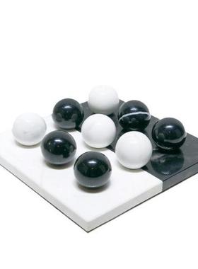 简约大理石棋盘摆件多功能九宫格托盘客厅书房样板房桌面商务礼品