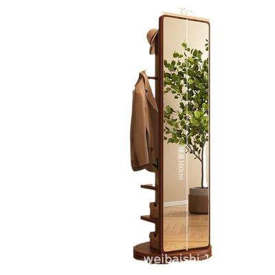 实木全身镜落地镜家用卧室可旋转移动试衣镜子带挂衣架一体穿衣镜