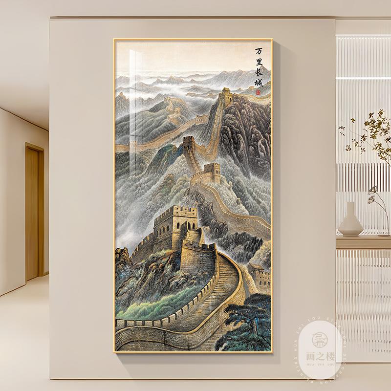 鸿运当头国画新中式玄关装饰画走廊过道尽头山水画竖版挂画墙壁画