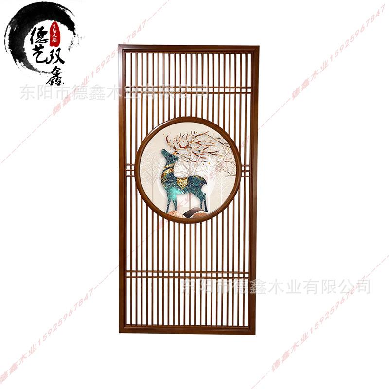 新中式折叠仿古实木布艺屏风沙画日式玄关木质客厅中式隔断墙座屏