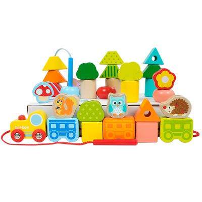ΗαΡΕ丛林火车串珠穿绳线益智早教玩具婴幼儿积木大号