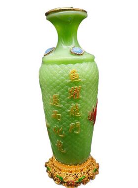 夜光鎏金花瓶龙凤镶嵌一对摆件雕刻彩绘工艺品家用客厅收藏家居