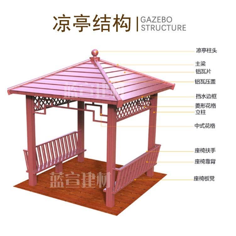 凉亭户外庭院休闲亭铝合金中式四角凉棚园林别墅仿木纹古建亭子