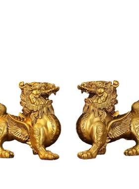 厂家貔貅摆件一对黄铜天禄皮丘客厅办公室铜貔貅大号开业礼品