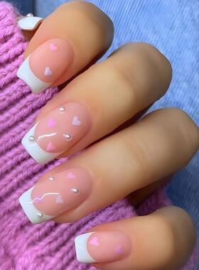 24pcs Short Square Fake Nails Colorful French False Nails De
