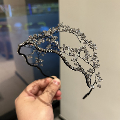 复古法式重工轻奢水晶发饰编织网状发箍手工高级感设计感半帽头箍