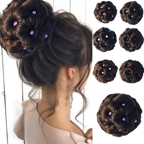 假发女带钻九朵花发包假发圈头花盘发器卷发夹子丸子头假头发饰品