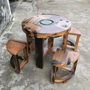 船木功夫茶几定制套装 老船木茶桌椅组合家用小茶台阳台新中式 一体