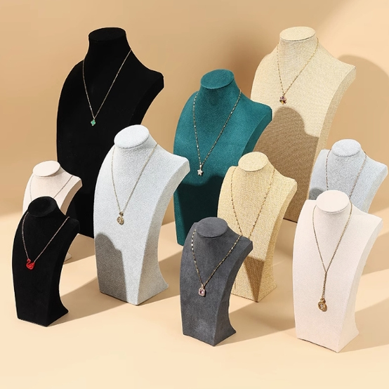 绒布人像项链展示架吊坠颈模首饰架人台模特脖子挂珠宝项链架架子