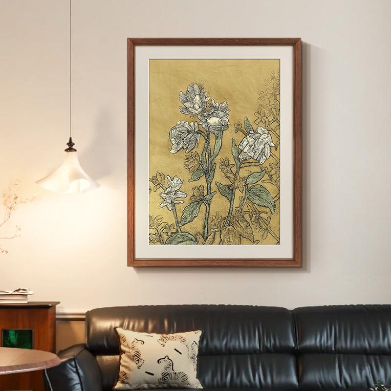 《植物研究法中古风客99790厅背景饰画餐厅式》玄关复古花卉挂画