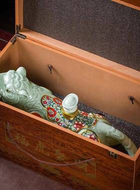 新款二生肖老虎陶瓷酒空瓶青釉50611酒坛子木盒包装柜酒装十饰酒