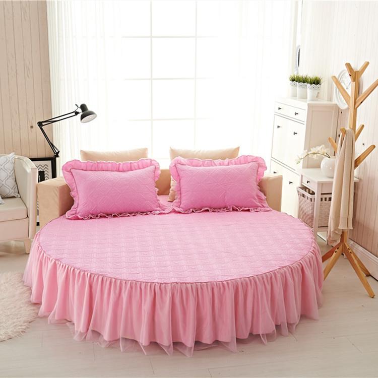 床纯色纯棉床套圆床罩加床厚DTK夹棉全圆棉笠单件2.2米形裙四件套
