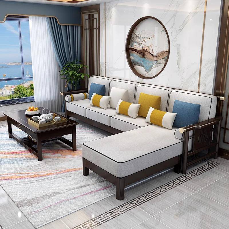 新合中式全套轻贵妃沙发组用小户型客厅CGO实木沙家发奢高端家具