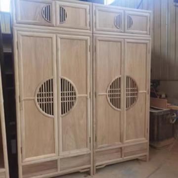 老榆木柜实木大衣柜白胚茬新式大衣橱现代简SOU约储物中柜收纳白