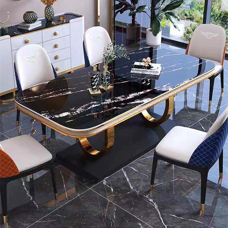 意石式轻奢形户型家小用岩板餐桌椅现代简约高端长方大理组ct12合