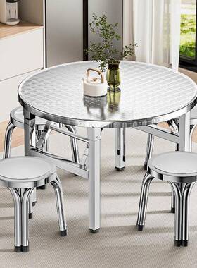 304加厚不钢折叠圆方桌野外出租锈房写食堂72709桌便捷桌学习作专