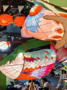 手持鱼灯鱼市金鱼鳌鱼鲤鲲鹏彩灯饰集装摆件吊挂古YOG风灯笼花灯