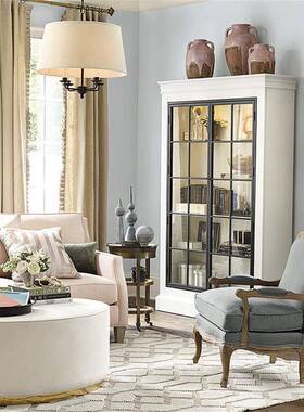 简后现代美式实约木双璃书柜欧PZE式白色铁艺玻门门餐边柜2门文件