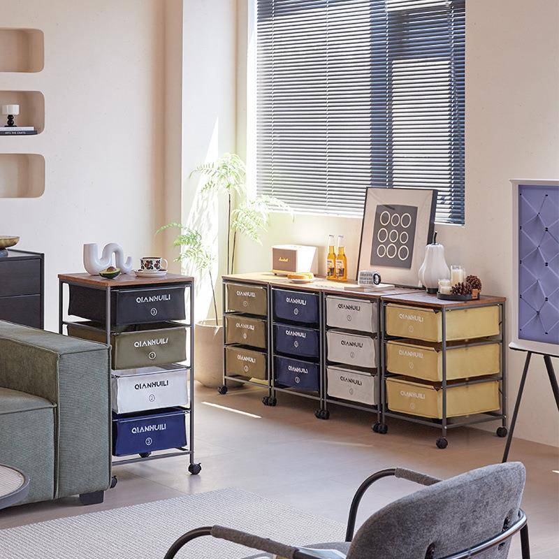 简约FAS风复古铁艺布帆衣合抽屉多层柜架储物置物架桌下整组理移