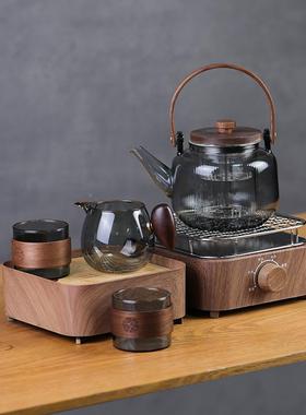 电陶炉带茶盘装茶炉小型围耐高温D166玻璃煮茶器套约办公简室电炉