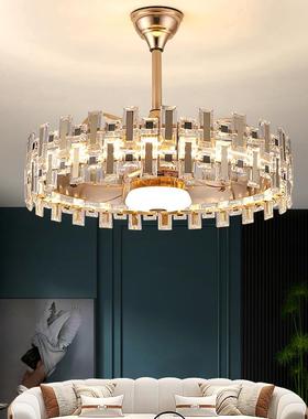 轻奢水晶吊扇灯2年023体新款客厅扇风灯家用卧75331室大风力一电