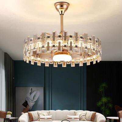 轻奢水晶吊扇灯2年023体新款客厅扇风灯家用卧75331室大风力一电