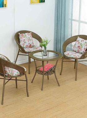 藤椅三茶14414件户套阳藤编桌椅家具组合外休闲座椅靠背单人几阳