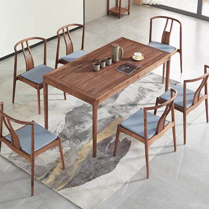 SSX新小中式家用户型全实木餐桌长方形黑胡餐桌简桃约餐厅商用桌