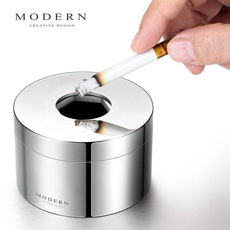 德国MODERN创意个性潮流烟灰缸不锈钢封闭式带盖防飞灰男金属