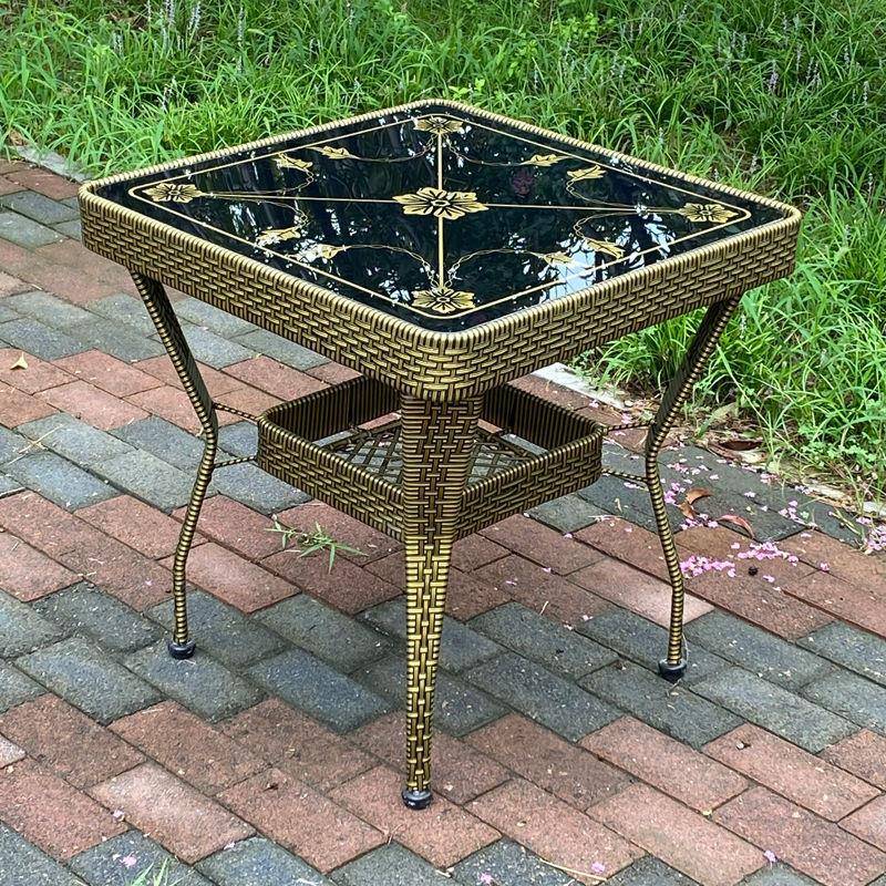 家用休桌子单几餐茶饭桌子大方桌桌钢化玻璃藤闲阳台简约桌小方桌