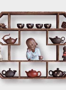 博古墙架实20296木中式壁挂式墙上客厅置架实木茶具茶壶架挂子物