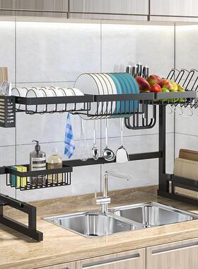 厨房可台伸水缩槽置物架碗碟架沥水篮多功能筷子笼收纳90399架面