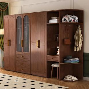 美式 四法门衣柜纳物柜卧室大WIT储 实木衣柜黑色现代简收约复古式