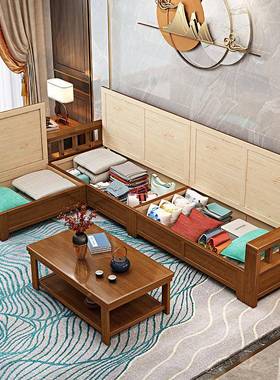 中木式实沙组21475合大小型冬夏发两户用客厅布艺沙发中式风格木