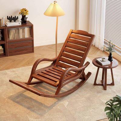 中式黑桃实木摇椅大木人单人发躺椅沙家用休闲阳台客胡WTO厅懒人