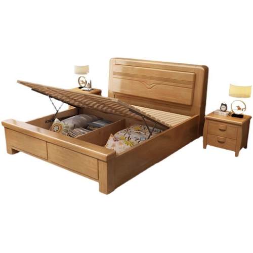 实木床1.8米双1人床成39342进人主卧.5m.2储物1床送货安装口橡胶